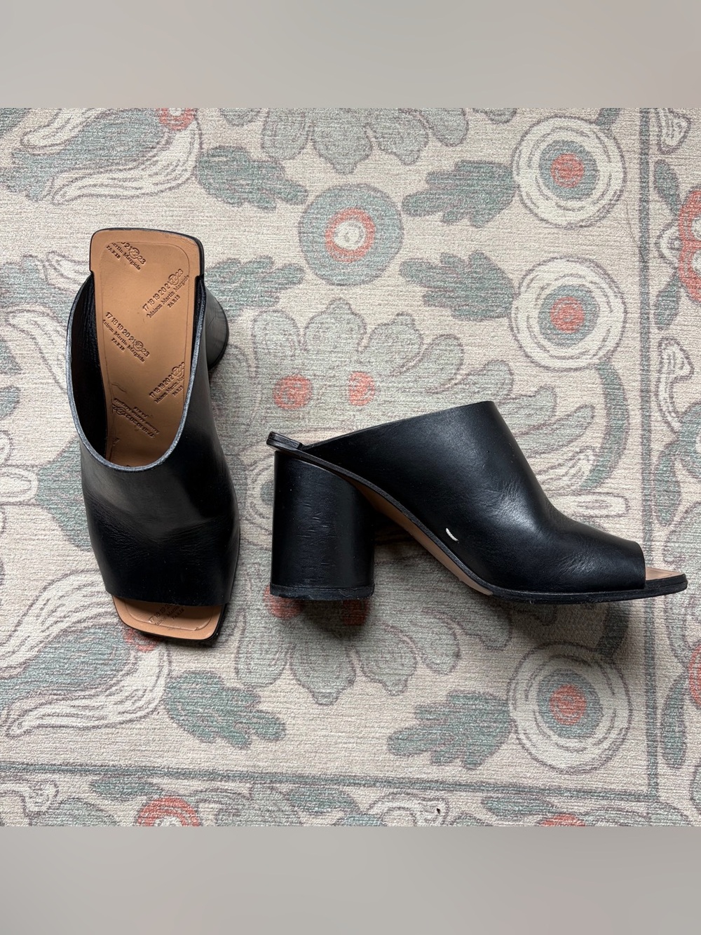 Maison Martin Margiela Black Leather Open-Toe Block Heel Mules